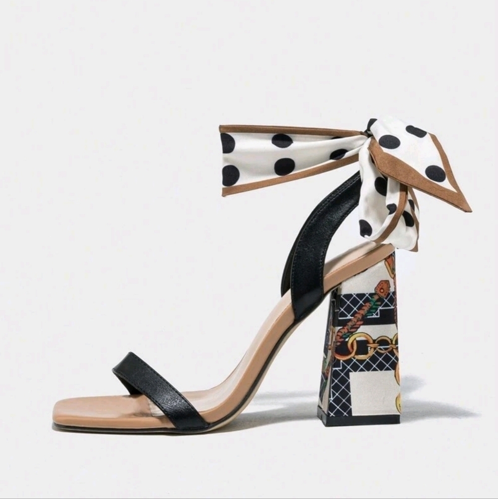 Women's High-Heeled Spring/Summer Fashionable Camel Sandals, Chunky Heel Square - Picture 3 of 6